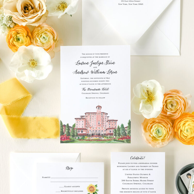 Colorado The Broadmoor Hotel Watercolor Wedding Invitation