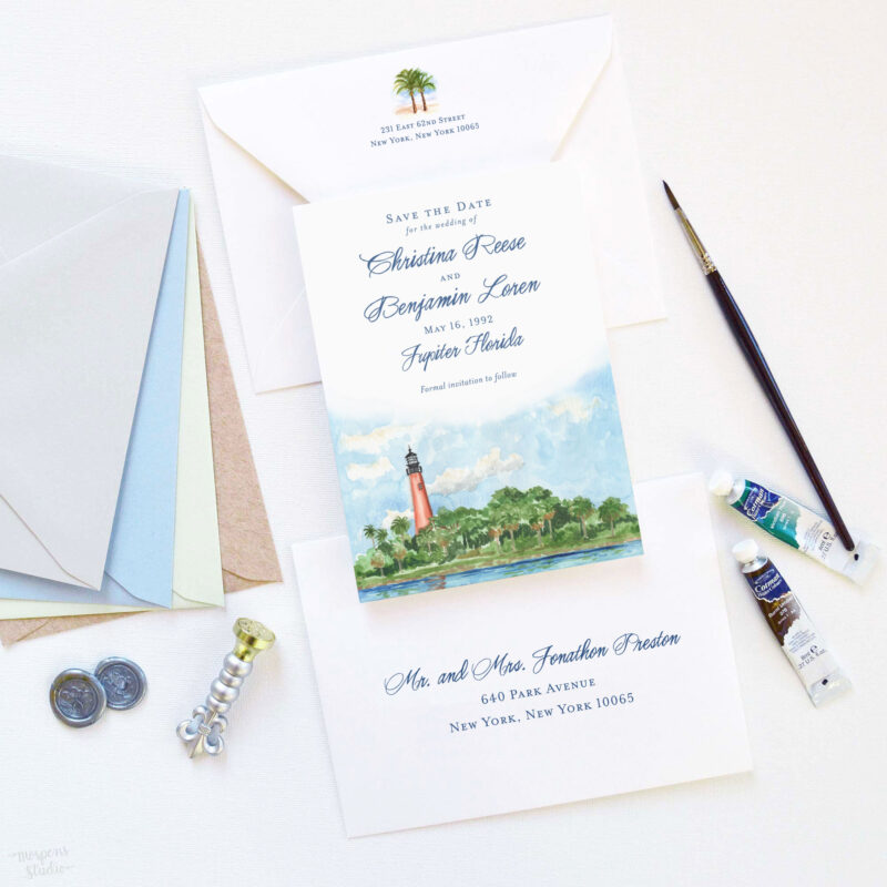 Jupiter Florida Lighthouse Save the Date Card by Michelle Mospens