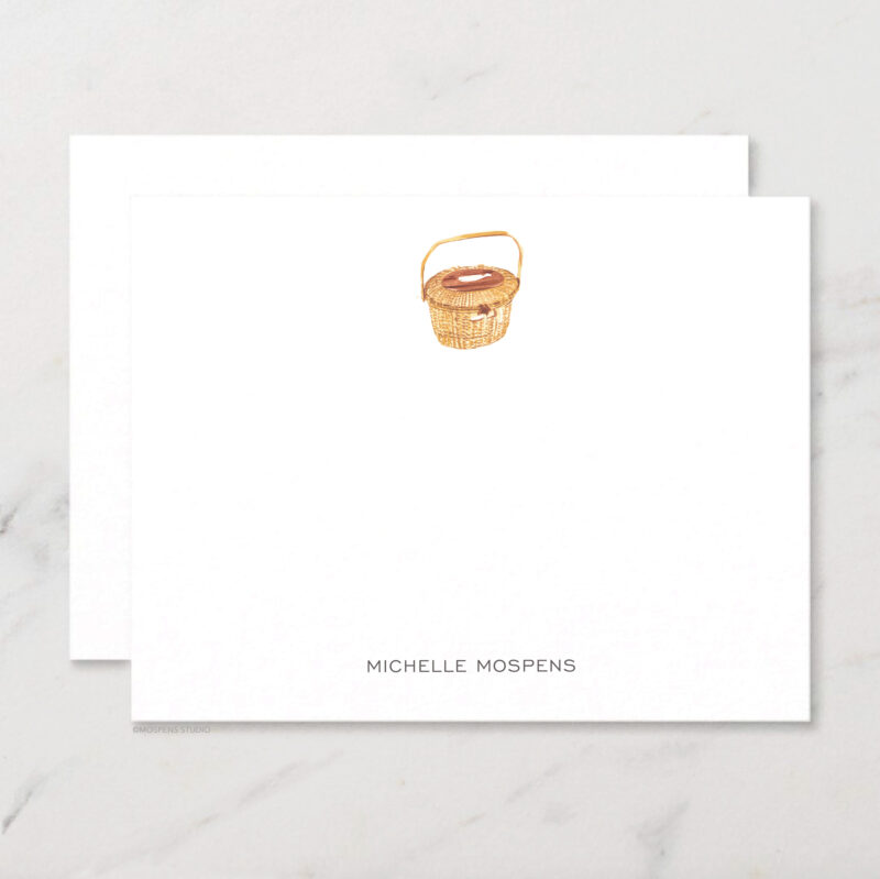 Nantucket Basket Personalized Stationery Illustrated Watercolor Nautical Chic Notecard Set with Envelopes