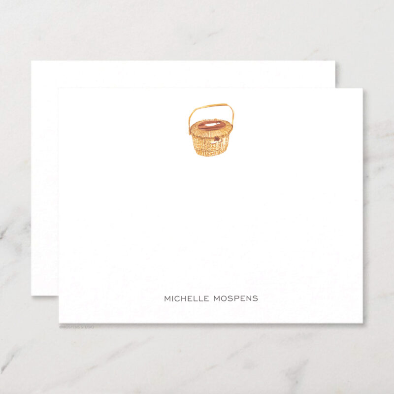 Nantucket Basket Personalized Stationery Illustrated Watercolor Nautical Chic Notecard Set with Envelopes
