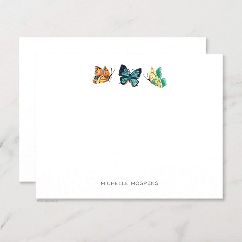 Butterfly Personalized Stationery Illustrated Watercolor Butterflies Notecard Set with Envelopes