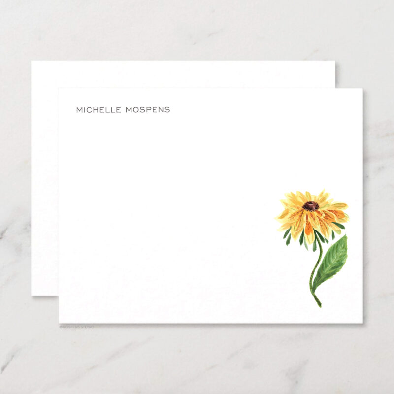 Yellow Flower Personalized Stationery Illustrated Botanical Watercolor Notecard Set with Envelopes